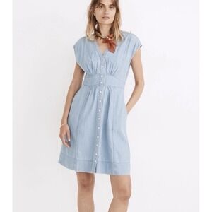 Madewell Denim Cap Sleeve Button Front Mini Shirt Dress Chambray Western Boho 8